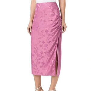NWT PAIGE 100% Silk Ruched Tie Damask Floral Midi Skirt Dusty Plum Size XL